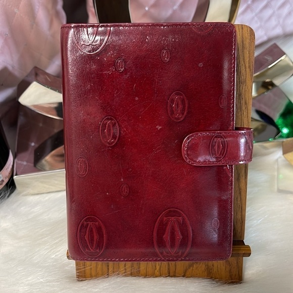 AUTHENTIC MUST DE CARTIER BORDEAUX LEATHER HAPPY BIRTHDAY 6 RING AGENDA PLANNER - Picture 2 of 11